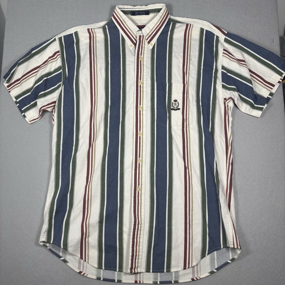 Chaps Ralph Lauren Cotton Button-Up Shirt Men's Large Multicolor Striped 90s‎